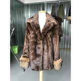 FURSARCAR 2018 Whole Skin Real Mink Fur Coat Women Natural Genuine Mink Fur Female Coat With Turn-down Collar Raccoon Fur Cuff