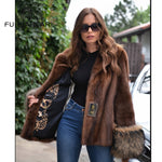 FURSARCAR 2018 Whole Skin Real Mink Fur Coat Women Natural Genuine Mink Fur Female Coat With Turn-down Collar Raccoon Fur Cuff